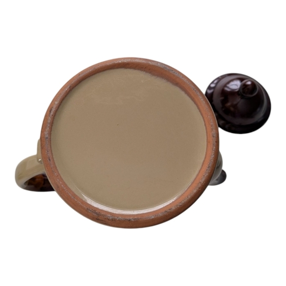 Vintage 70s Stoneware Tan Brown Glazed Tea Coffee Pot With Lid Chunky Farmhouse - Picture 7 of 9